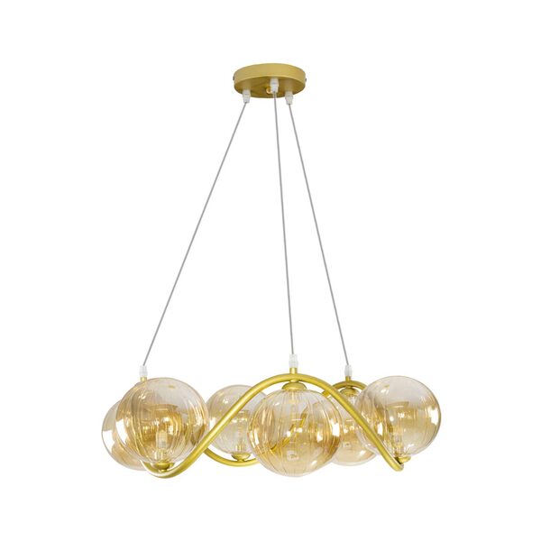 Pendente Malu Ouro Ambar Zr130 6 Globos Vidro + 6x G9 Bq Star