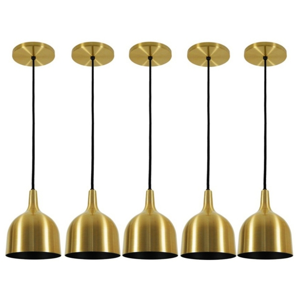 Pendente Max Cúpula Dourado Preto Kit Com 5