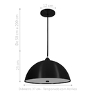 Pendente Meia Esfera Difusor Acrílico Preto Kit Com 3