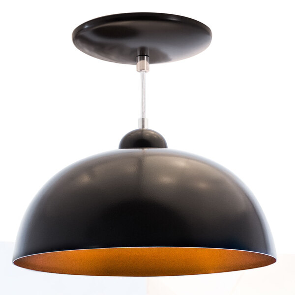 Pendente Meia Lua 30cm  luminária preto com interior cobre ST
