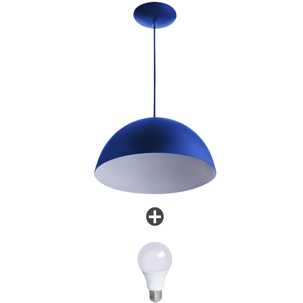 Pendente Meia Lua 40 Alumínio Azul Com Lampada