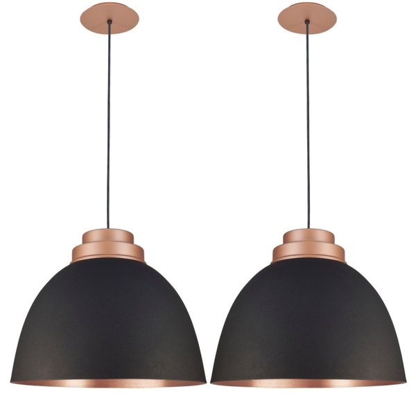 Pendente Meia Lua Midnight Preto Cobre Kit Com 2