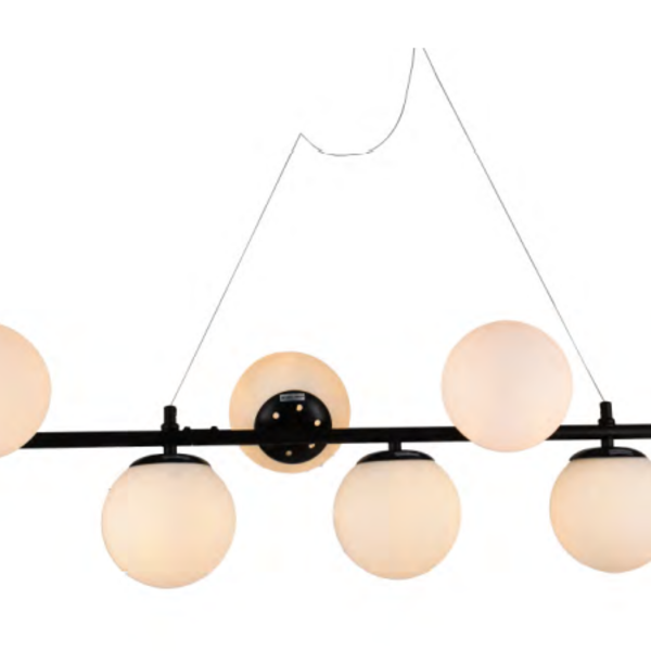 Pendente Metal Preto Globo Leitoso 7xe27 85cm