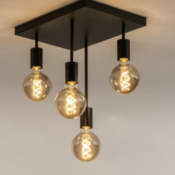 Pendente Metálico Industrial Preto Para 4 Lâmpadas E-27 Difer