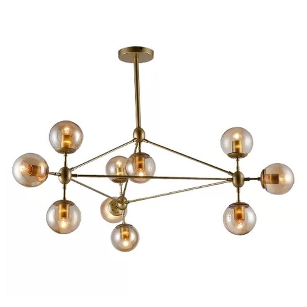 Pendente Moderno Cúpula De Vidro E Estrutura Dourada 10 Lâmpa