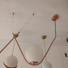 Pendente Moderno Haste Cobre Com Globo Branco 55cm 1e27