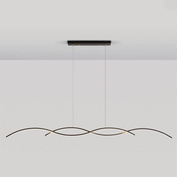Pendente Moderno Ondas Preto Com Cristais Acrílico 118cm Led