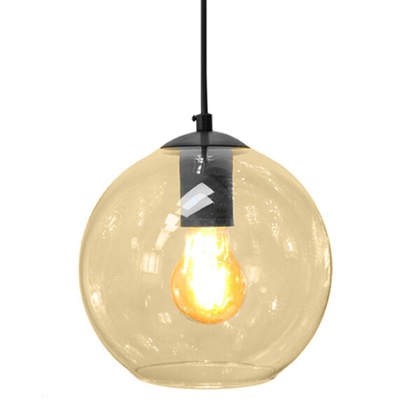 Pendente New Boru Preto Com Globo Âmbar 20cm E27 Bivolt