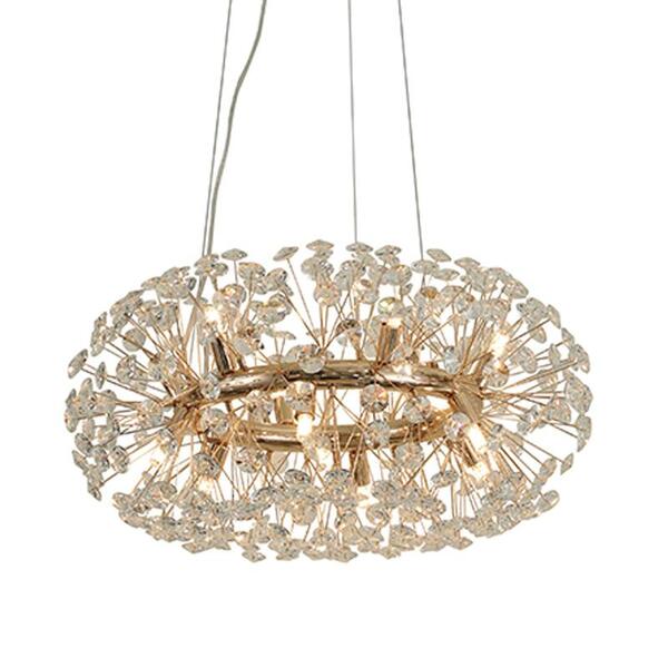 Pendente Ø60×28cm Dourado Alumínio E Cristal Para 12 Lâmpadas