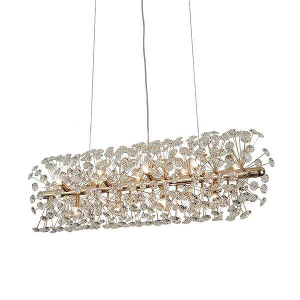 Pendente Ø90×28cm Dourado Alumínio E Cristal Para 12 Lâmpadas