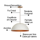 Pendente Ônix Meia Esfera Lustre Branco Cobre Alumínio