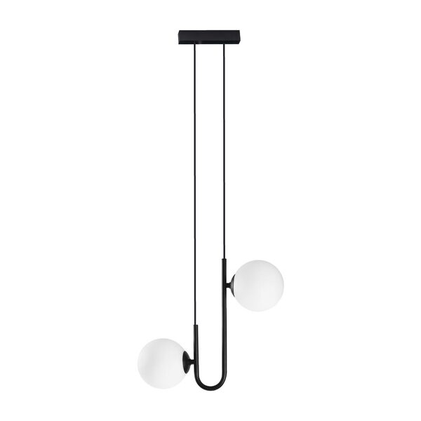 Pendente Orbit Preto E Br 2 Globos Bolas Vidro P/g9 Studioluc