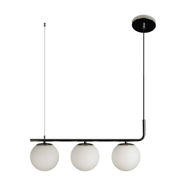 Pendente Petit Poa Negro E Branco 60cm 3 Globos Vidro Sq001b
