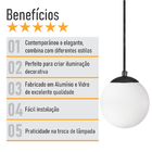Pendente Preto C/ Globo De Vidro Branco De 14cm + Led 2w