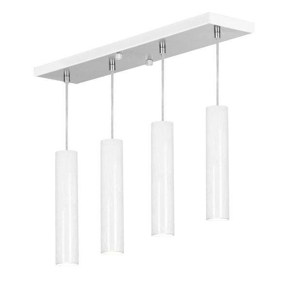 Pendente Quadruplo Tubo Cilindro Branco 40cm + Led 6k