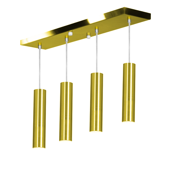 Pendente Quadruplo Tubo Cilindro Dourado 30cm + Led 3k