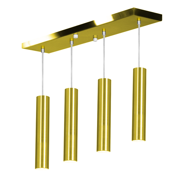 Pendente Quadruplo Tubo Cilindro Dourado 40cm + Led 3k