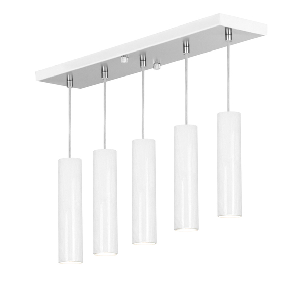 Pendente Quintuplo Tubo Cilindro Branco 30cm + Led 3k