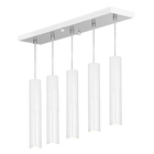 Pendente Quintuplo Tubo Cilindro Branco 50cm + Led 3k