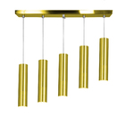 Pendente Quintuplo Tubo Cilindro Dourado 30cm + Led 3k