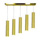 Pendente Quintuplo Tubo Cilindro Dourado 40cm + Led 3k