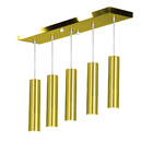 Pendente Quintuplo Tubo Cilindro Dourado 40cm + Led 6k