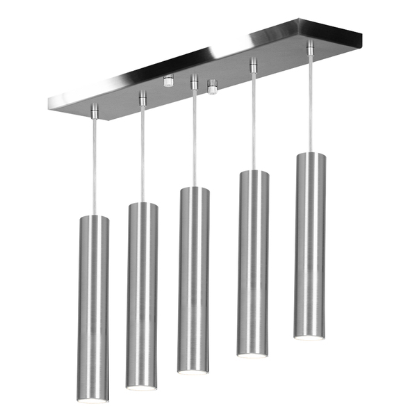 Pendente Quintuplo Tubo Cilindro Escovado 50cm + Led 3k