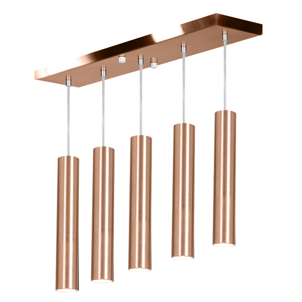 Pendente Quintuplo Tubo Cilindro New Cobre 50cm + Led 6k