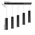 Pendente Quintuplo Tubo Cilindro Preto 30cm + Led 6k