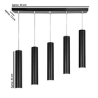 Pendente Quintuplo Tubo Cilindro Preto 40cm + Led 3k