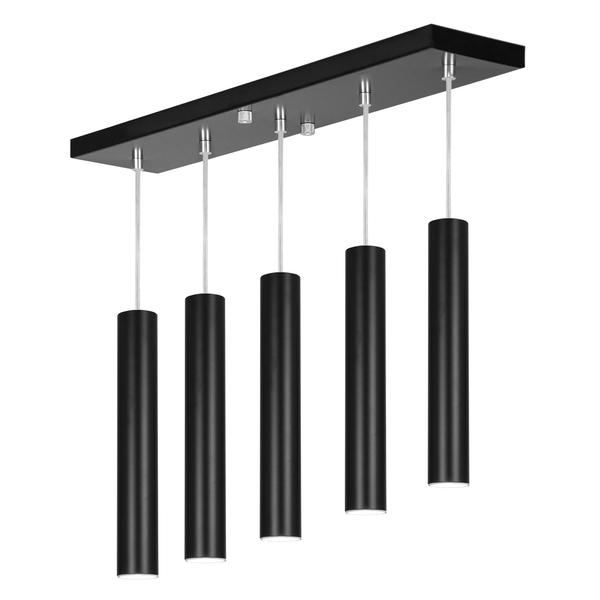 Pendente Quintuplo Tubo Cilindro Preto 50cm + Led 3k