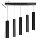 Pendente Quintuplo Tubo Cilindro Preto 50cm + Led 3k