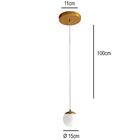 Pendente Redondo Esfera Dourado 15cm Vidro Leitoso