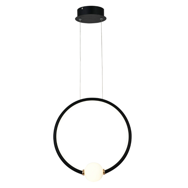 Pendente Redondo Preto Com Globo 35cm Led 20w 4000k Bivolt