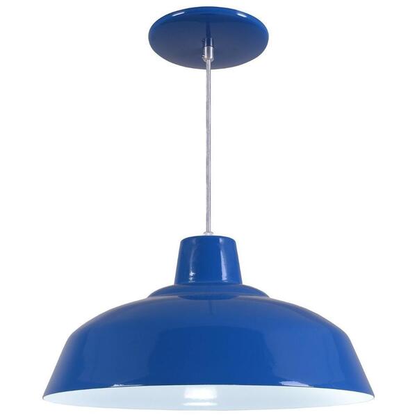 Pendente Retrô 34cm Luminária Lustre Alumínio Azul Royal - Re