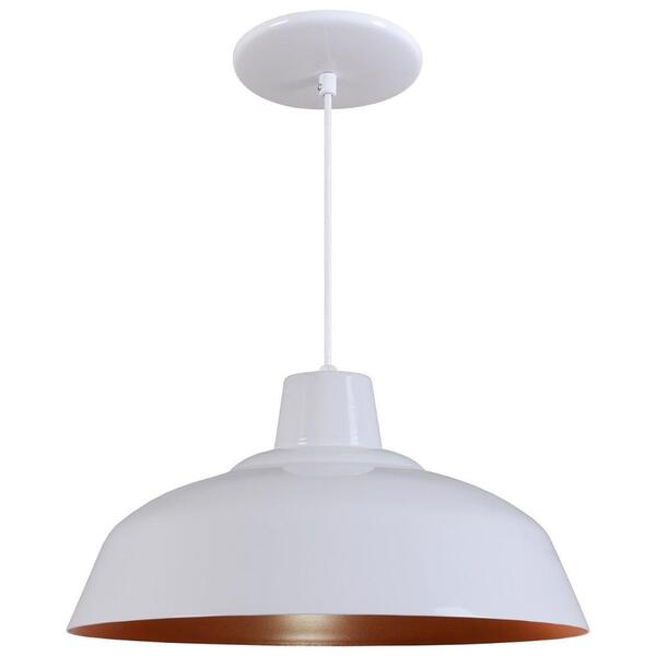 Pendente Retrô 34cm Luminária Lustre Alumínio Branco Brilhant