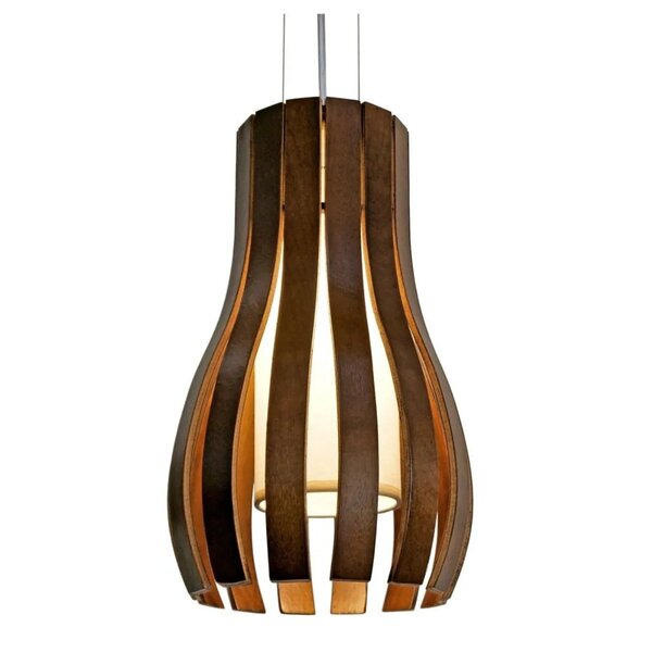 Pendente Ripado Curvo 2 Em Madeira Imbuia 21x35cm - 1xe27 - B