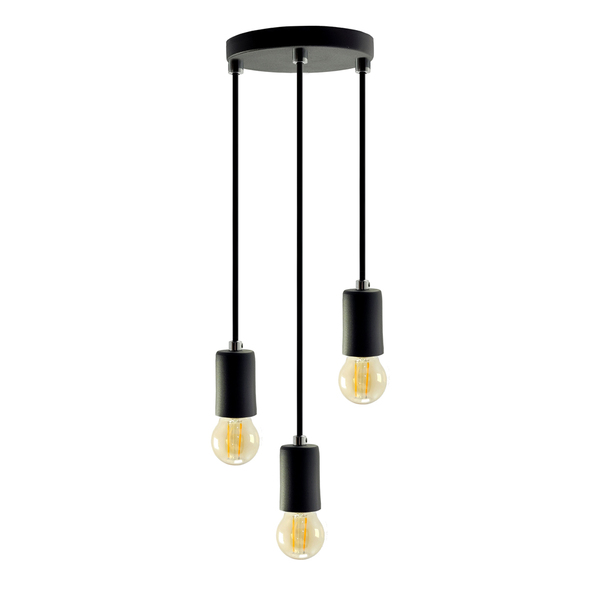 Pendente Soquete Copinho E27 Preto Triplo + Led G45