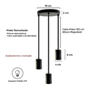 Pendente Soquete Copinho E27 Preto Triplo + Led G95