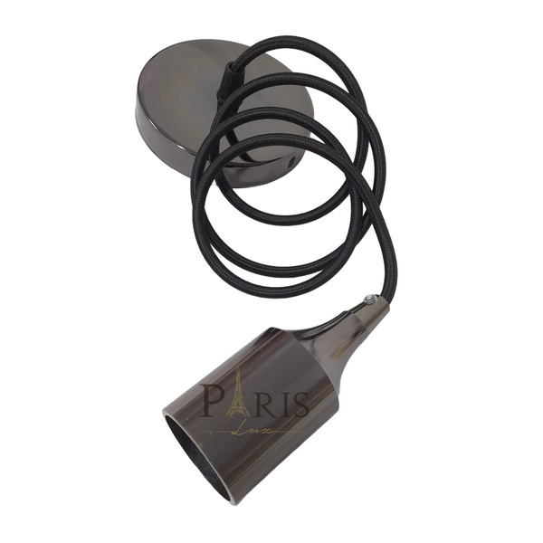 Pendente Soquete E27 Alumínio Liso Preto Pérola