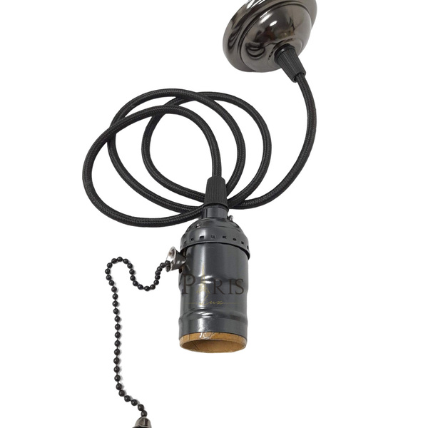 Pendente Soquete E27 Alumínio Retrô Com Interruptor Preto Pér