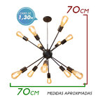 Pendente Sputnik Atom Preto + 12 Lampadas Filamento de carbon