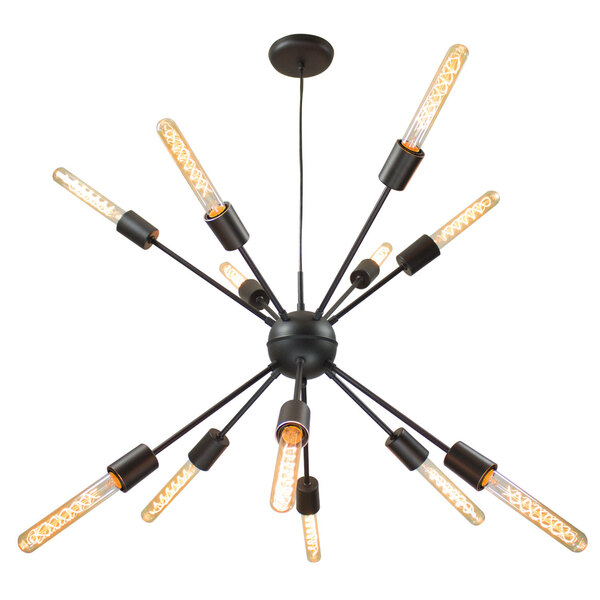Pendente Sputnik Atom Preto + 12 Lampadas Filamento de carbon