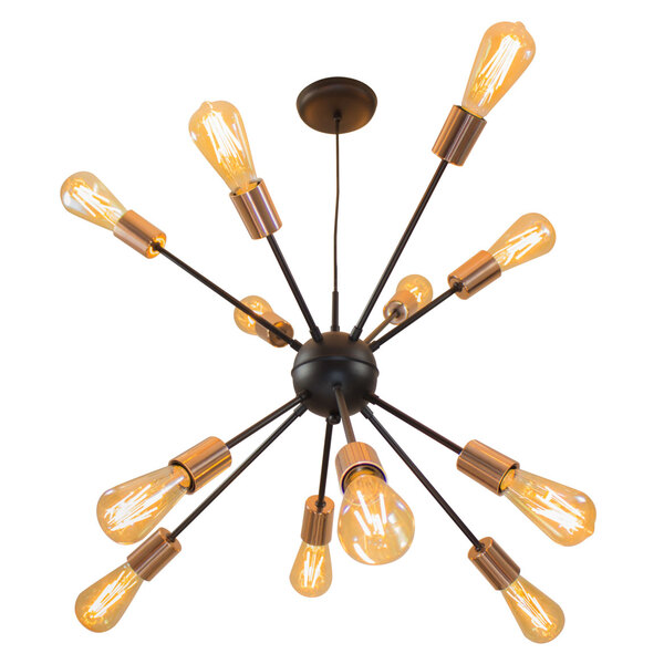 Pendente Sputnik Atom Preto com Cobre + 12 Lampadas Filamento