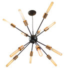 Pendente Sputnik Atom Preto com Cobre + 12 Lampadas Filamento
