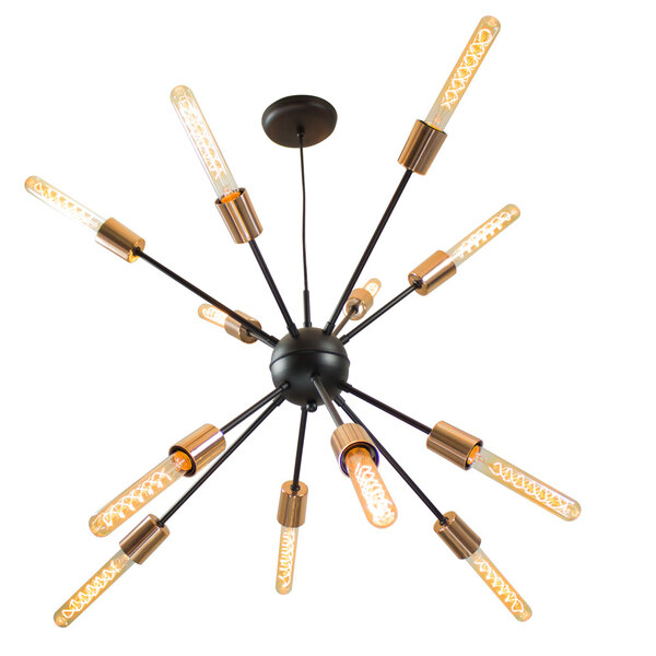 Pendente Sputnik Atom Preto com Cobre + 12 Lampadas Filamento