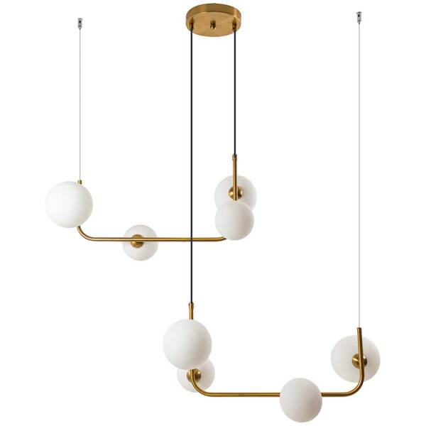 Pendente Stato Metal Bronze Com 8 Globos De Vidro Leitoso P/