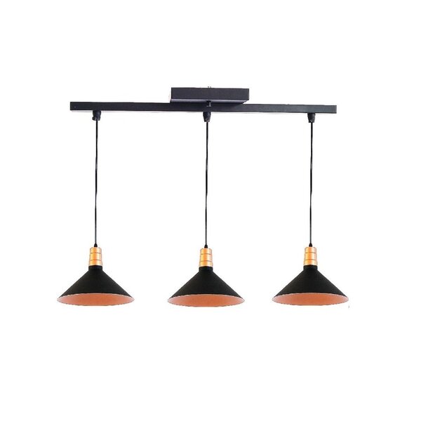 Pendente Trilho Chapéu Pequeno 3 Lâmpadas Emalustres Preto