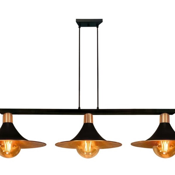 Pendente Trilho Milan Triplo Preto E Cobre 95cm 3e27 Bivolt