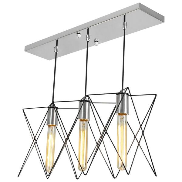 Pendente Triplo Estrela Aramado Preto Com Escovado